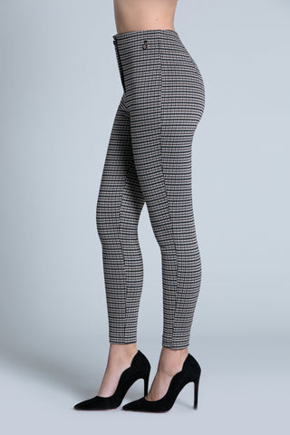 Pantalone AUGR vita alta senza cinturino con bottoni pie de poule