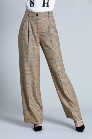 PRYTTU high-waisted palazzo trousers with pleats plus French ts plus fil.pie de p. more sequins.