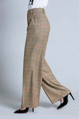 PRYTTU high-waisted palazzo trousers with pleats plus French ts plus fil.pie de p. more sequins.