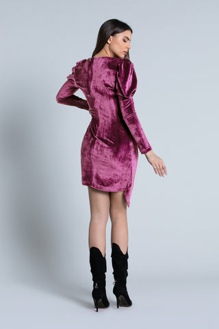 Abito ESTA corto manica lunga palloncino con pieghe più pannello velluto