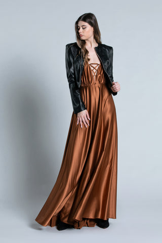 Abito CLASSIX_A lungo Top con stringhe più anelli più bretelle catena raso