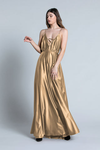 Abito CLASSIX_A lungo Top con stringhe più anelli più bretelle catena raso