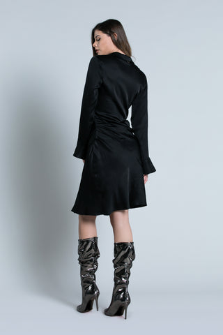 Abito NET midi manica lunga campana scollo più Gonna incrocio con pieghe