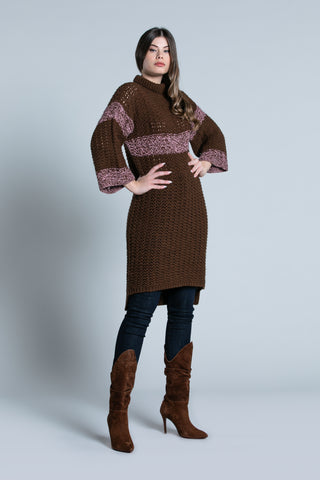 Abito SHEN corto maniche a 3/4 collo alto f.do asimmetrico