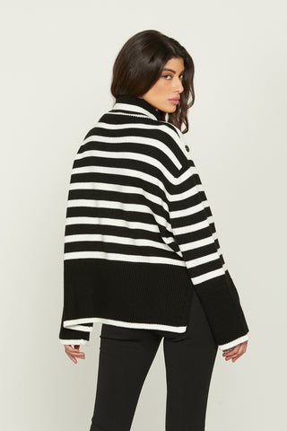 AURA long-sleeved turtleneck sweater with martingale and striped buttons