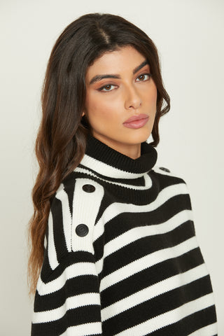 AURA long-sleeved turtleneck sweater with martingale and striped buttons