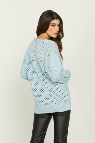 INFERI long-sleeved v-neck sweater with braids and mesh plus slit