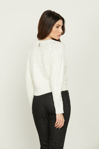 PROSPERPINA long-sleeved braided sweater with pearls and cabochons