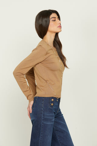 NIGHT long-sleeved crew-neck shirt with necklace and pendants