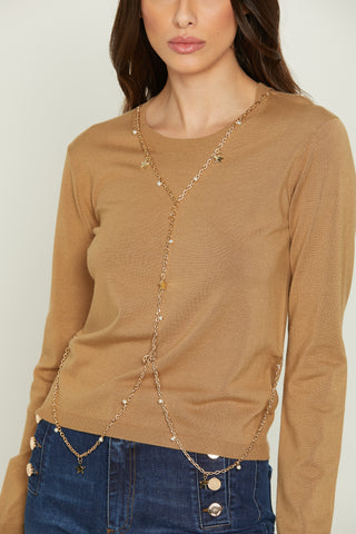 NIGHT long-sleeved crew-neck shirt with necklace and pendants