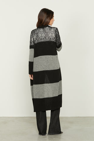 GLORIAS long sleeve cardigan with striped lace inserts