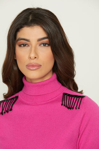 LUCE half-sleeved turtleneck sweater with beaded trimmings