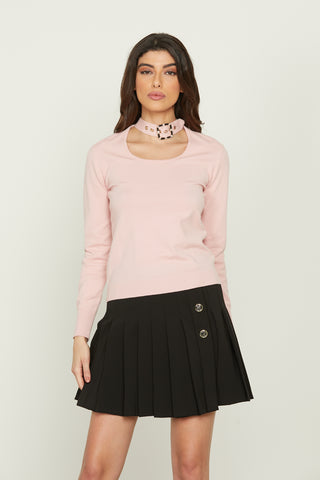 AMORE long sleeve neck sweater with strap and jewel buckle