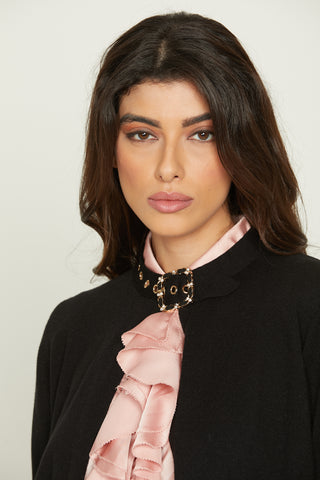 ARTEMIDE short, long-sleeved cardigan with strap and jewel buckle