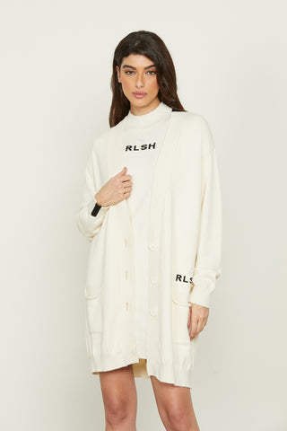 LIBIA long sleeve cardigan with pockets plus jacquard logo and rhinestone star