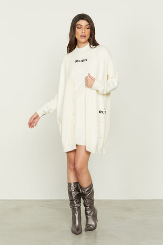 LIBIA long sleeve cardigan with pockets plus jacquard logo and rhinestone star