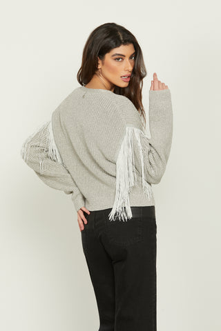 ANGELAS long sleeve cardigan with braids and lurex fringes