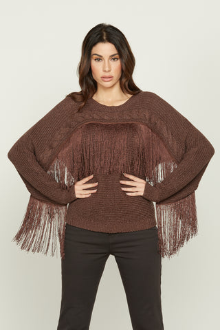 ROBERTA long sleeve sweater with braids and lurex fringes
