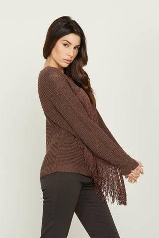 ROBERTA long sleeve sweater with braids and lurex fringes