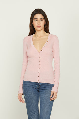 TALASSA long-sleeved cardigan with ribbed lurex buttons