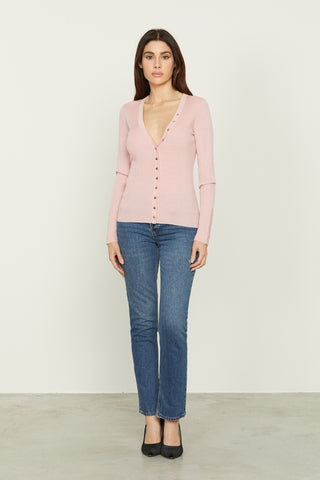 TALASSA long-sleeved cardigan with ribbed lurex buttons
