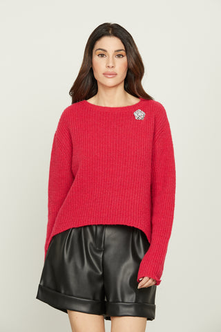 AMATISTA long-sleeved shirt with turn-up and jewel brooch