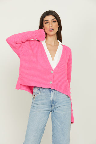 DUCHESSA long sleeve cardigan with lapel and jewel button