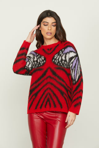 PEGGY long-sleeved multicolor animalier jacquard sweater