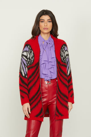 STREGA long-sleeved multicolor animalier jacquard cardigan