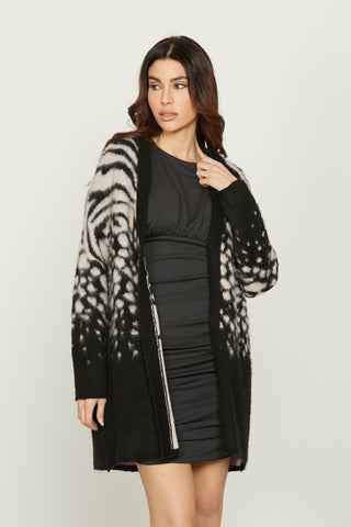 BROAD long-sleeved spotted jacquard cardigan