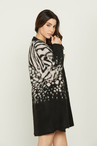 BROAD long-sleeved spotted jacquard cardigan
