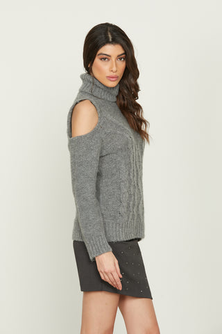 PEAK long-sleeved turtleneck sweater with shoulder opening and braided workmanship