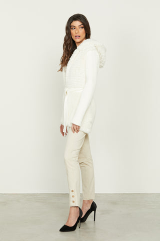 Pelliccia cardigan NADIA eco manica lunga con cappuccio più cintura più inserti maglia