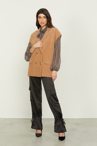 Cappotto gilet REBBY mezza manica aletta doppio petto con patte filato pelliccetta