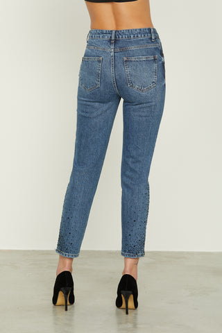 Jeans NOBILE vita alta 5 ts più strass fondo denim