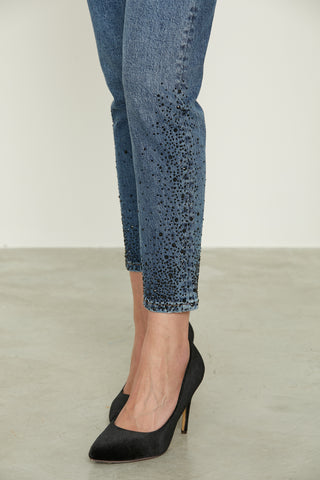 Jeans NOBILE vita alta 5 ts più strass fondo denim