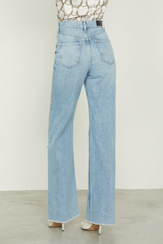 Jeans CIOCCOLATA vita alta 5 ts con rotture più appl. Pietre più perle denim