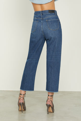 Jeans IKU_STRASS vita alta 5 ts con strass più fondo sfrangiato denim