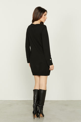 CIRCE short long-sleeved dress with pearl appliqué and chain with pendants