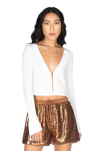 LEONISA short, long-sleeved, V-neck yarn cardigan with hook and wide sleeve hem