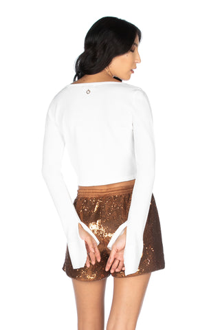 LEONISA short, long-sleeved, V-neck yarn cardigan with hook and wide sleeve hem