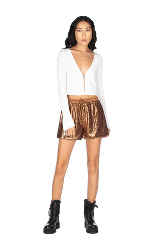 LEONISA short, long-sleeved, V-neck yarn cardigan with hook and wide sleeve hem