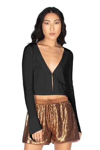 LEONISA short, long-sleeved, V-neck yarn cardigan with hook and wide sleeve hem