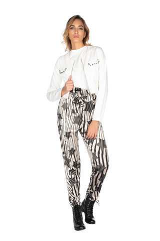 Panta paper bag con cintura più tasche fantasia animalier stelle, Relish High Fashion moda, Primavera Estate 2020, abbigliamento donna