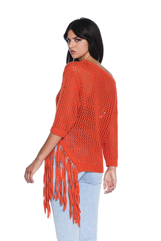 GRANSGY 3/4 sleeve shirt with slit at the bottom plus honeycomb mesh fringes