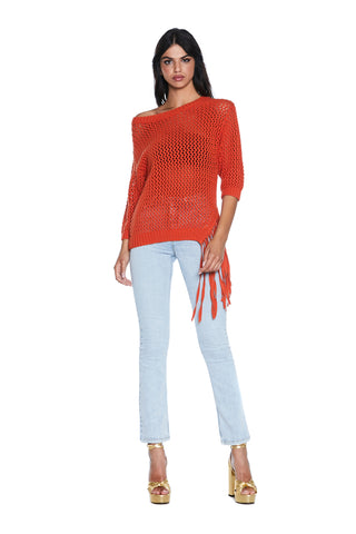 GRANSGY 3/4 sleeve shirt with slit at the bottom plus honeycomb mesh fringes