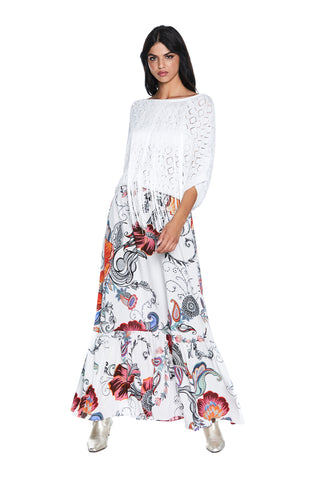 LINFAT half-sleeve kimono sweater with crochet stitch plus lurex plus fringes