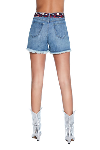 BROKKI high waist shorts with frayed denim tears