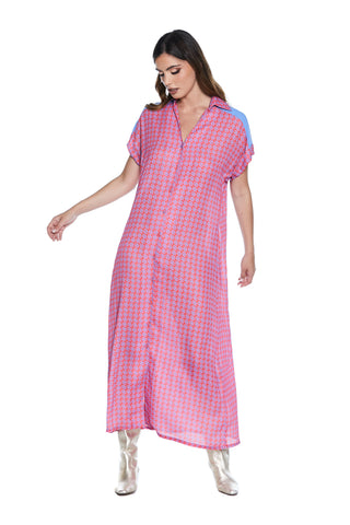 Abito LURGER lungo mezza manica con risvolto chemisier fantasia cravatta