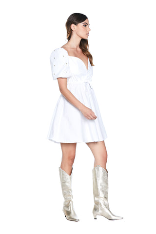 Abito WATER corto mezza manica palloncino con borchie sc.cuore con coulisse in vita